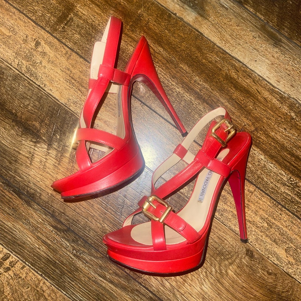 Luciano Padovan Red Sandal Heels